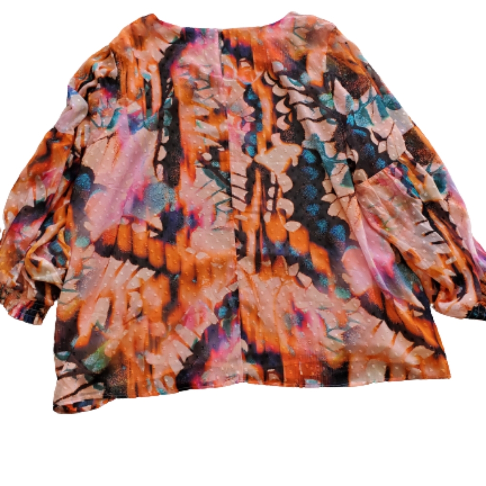 Torrid plus floral blouson long sleeves scoop neck top, 4XL, orange - Picture 7 of 14
